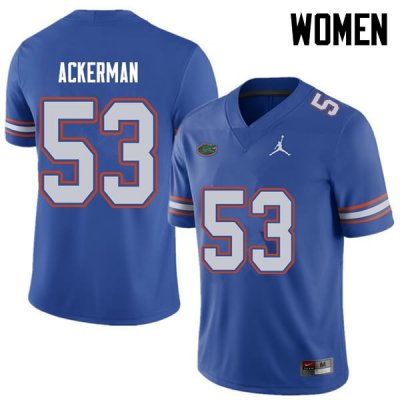 Women's Florida Gators #53 Brendan Ackerman NCAA Jordan Brand Royal Authentic Stitched College Football Jersey WNL3162ND